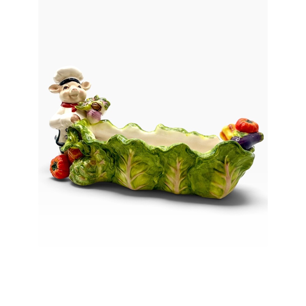 VTG KALDUN & BOGLE Chef Pig With Pumpkin Decor Serving Dish Crackers Salads